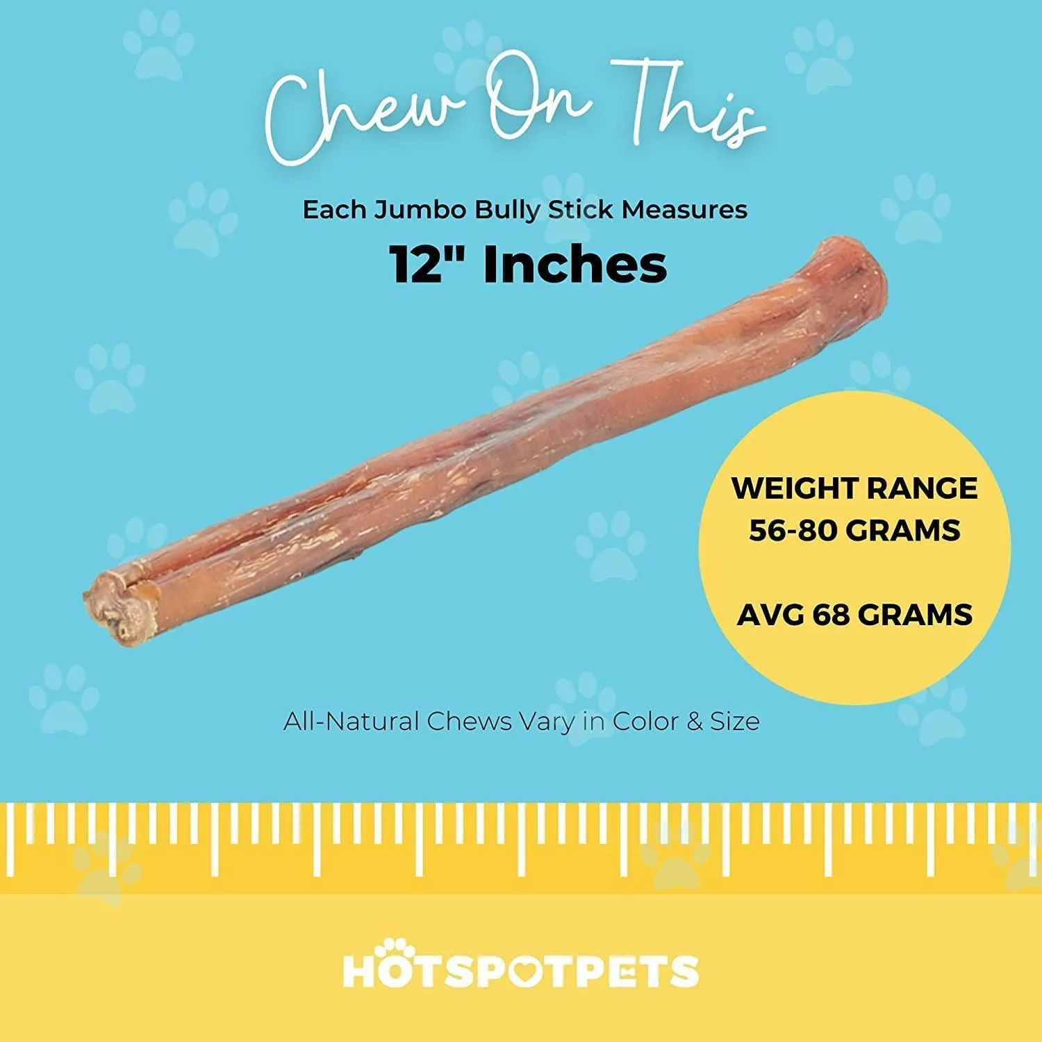 12" Jumbo Bully Sticks for Large & Extra Large Dogs