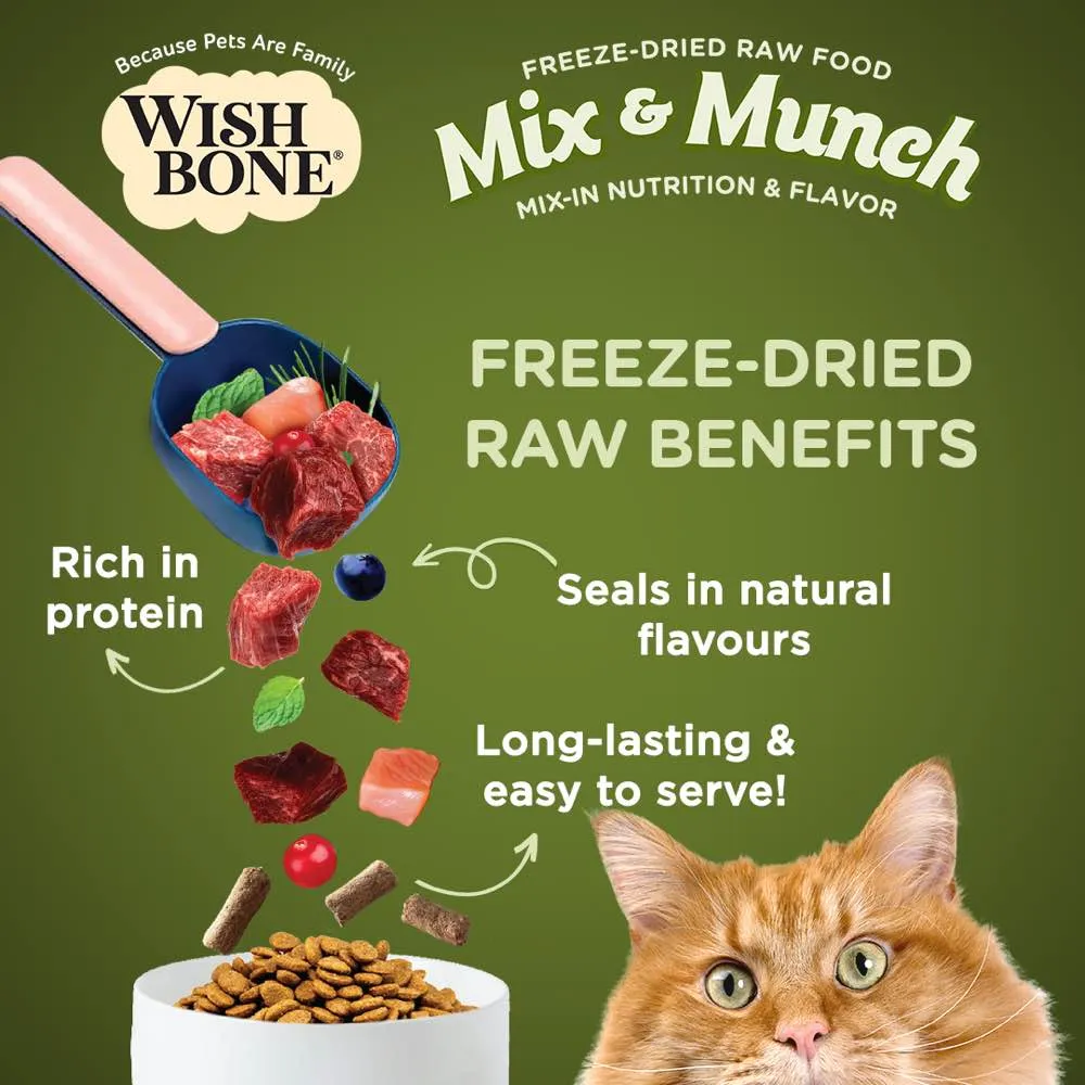 15% OFF: Wishbone Mix & Munch Lamb, Goat & Chicken Grain-Free Freeze-Dried Raw Food Cat Food Topper 350g