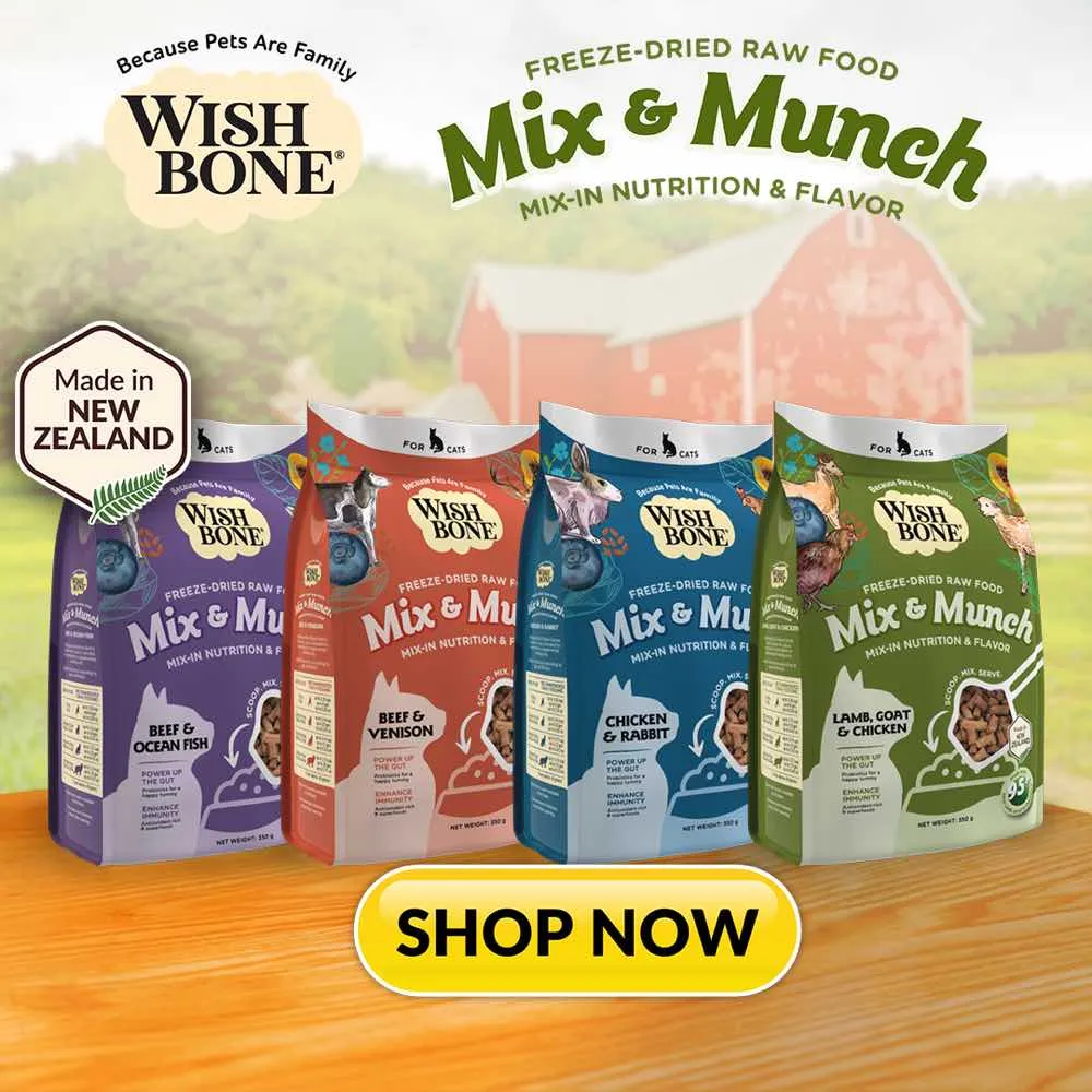 15% OFF: Wishbone Mix & Munch Lamb, Goat & Chicken Grain-Free Freeze-Dried Raw Food Cat Food Topper 350g