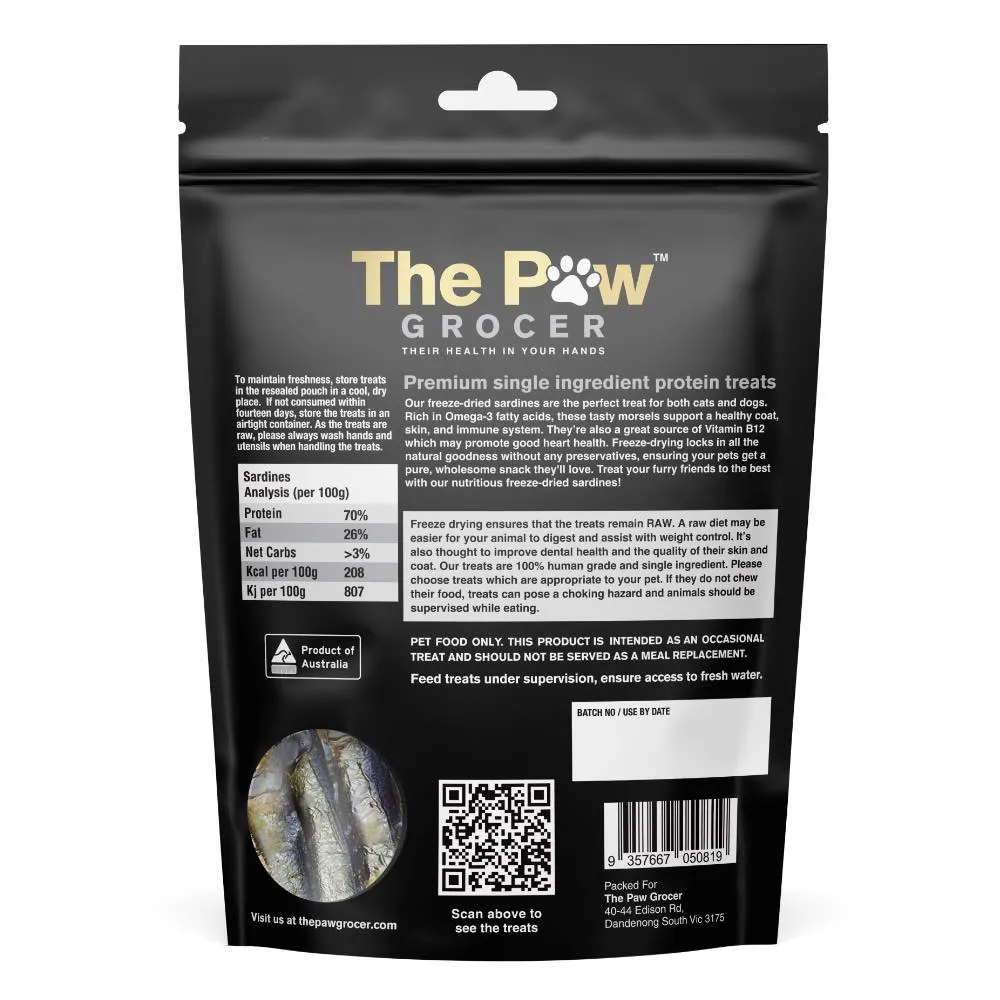 25% OFF: The Paw Grocer Freeze-Dried Grain-Free Sardines Treats For Cats & Dogs 72g