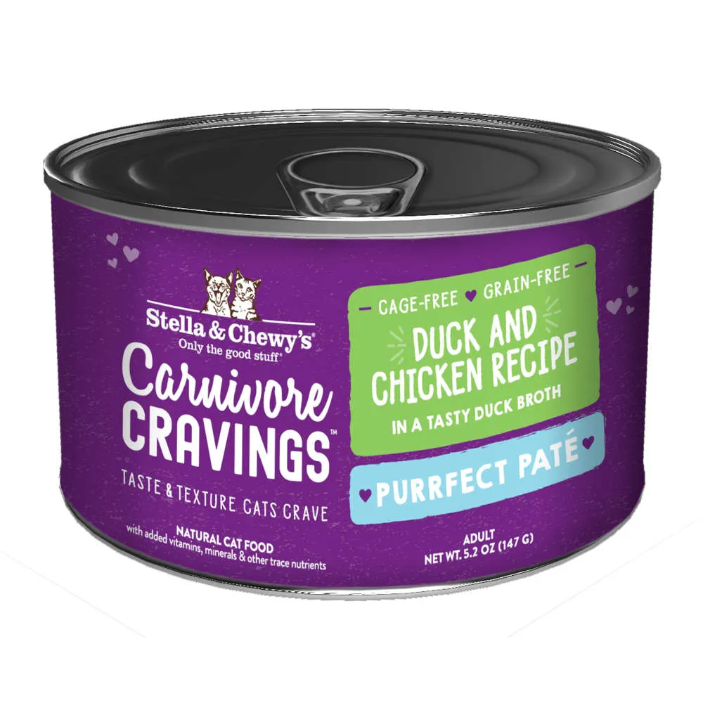 3 FOR $14.40 (Exp 8Nov24)': Stella & Chewy's Carnivore Cravings Purrfect Pate Duck & Chicken in Broth Grain-Free Canned Cat Food 5.2oz