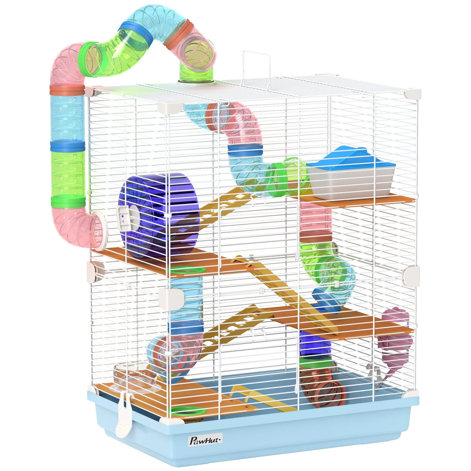 5 Tier Hamster Cage Carrier Habitat w/ Exercise Wheels, Light Blue