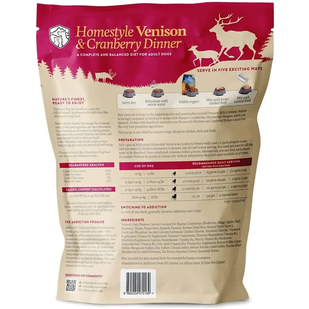 Addiction Homestyle Venison & Cranberry Dinner Raw Alternative Air Dried Dog Food