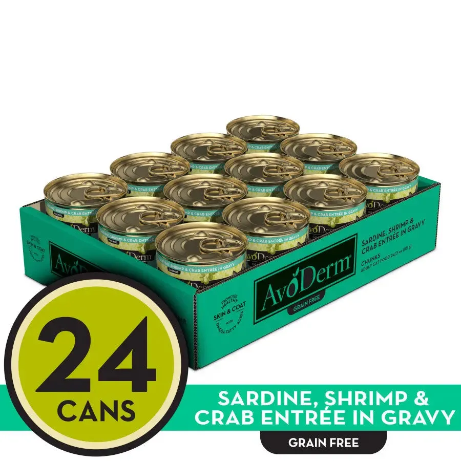 AvoDerm Grain Free Sardine Shrimp & Crab Entree in Gravy Canned Cat Food 24/3oz