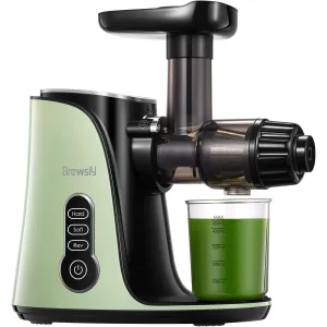 Brewsly Slow Masticating Juicer Extractor with 3-Mode 2-Speed, Cold Press Juicer Easy to Clean, Quiet Motor & Reverse Function, Juice Recipes for Vegetables and Fruits, Green