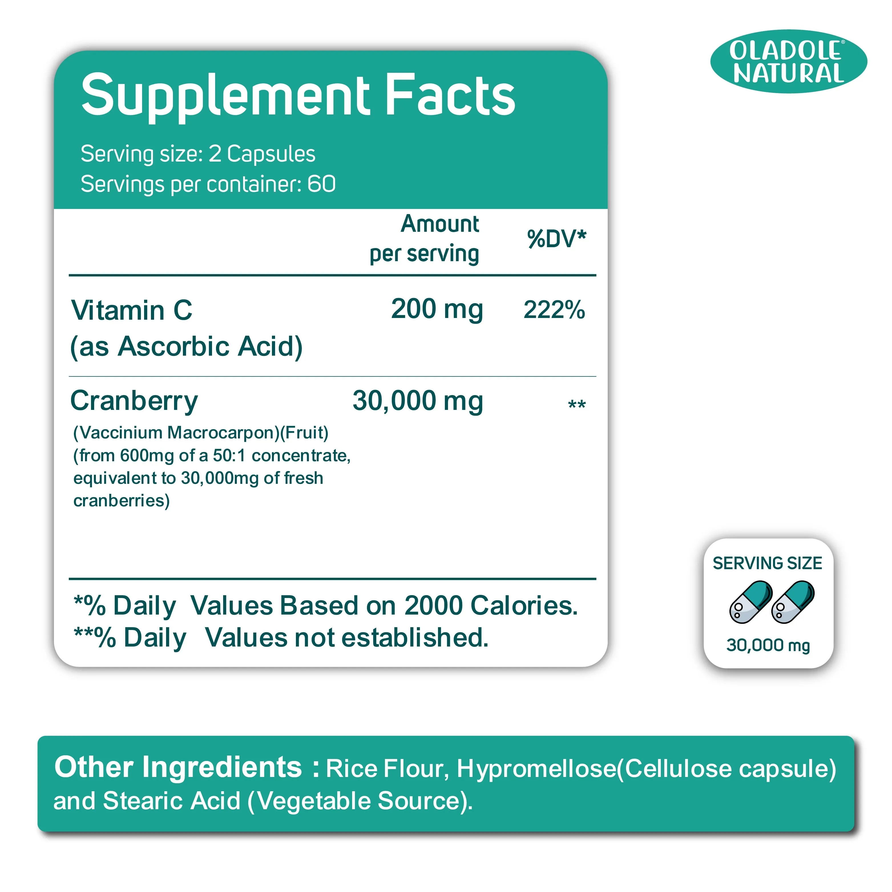 Cranberry (30,000 mg)   Vitamin C 120 Capsules