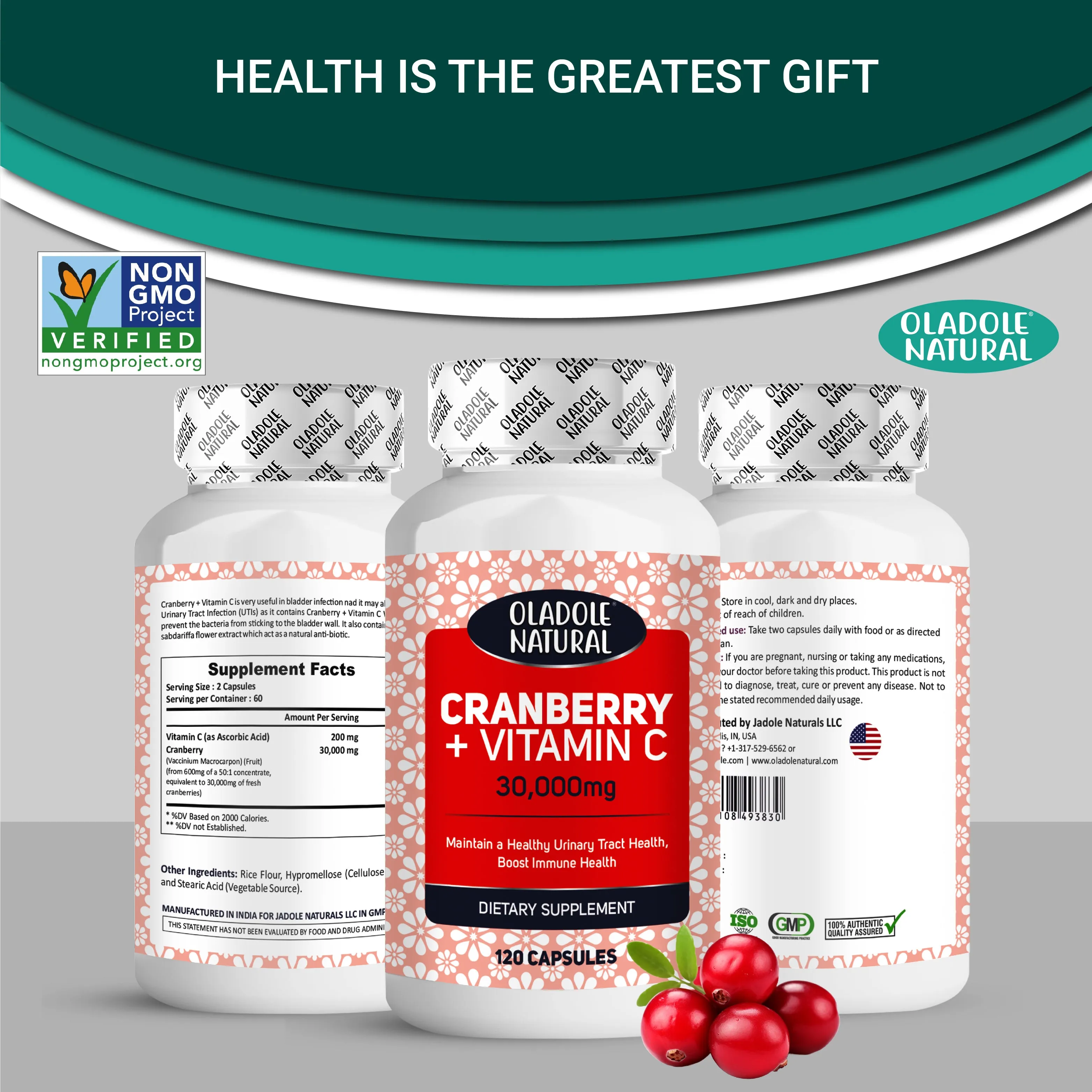 Cranberry (30,000 mg)   Vitamin C 120 Capsules