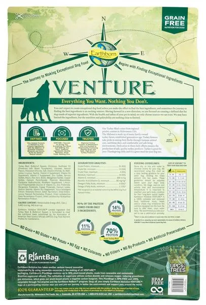 Earthborn Holistic Venture Grain Free Turkey Meal and Butternut Squash Dry Dog Food