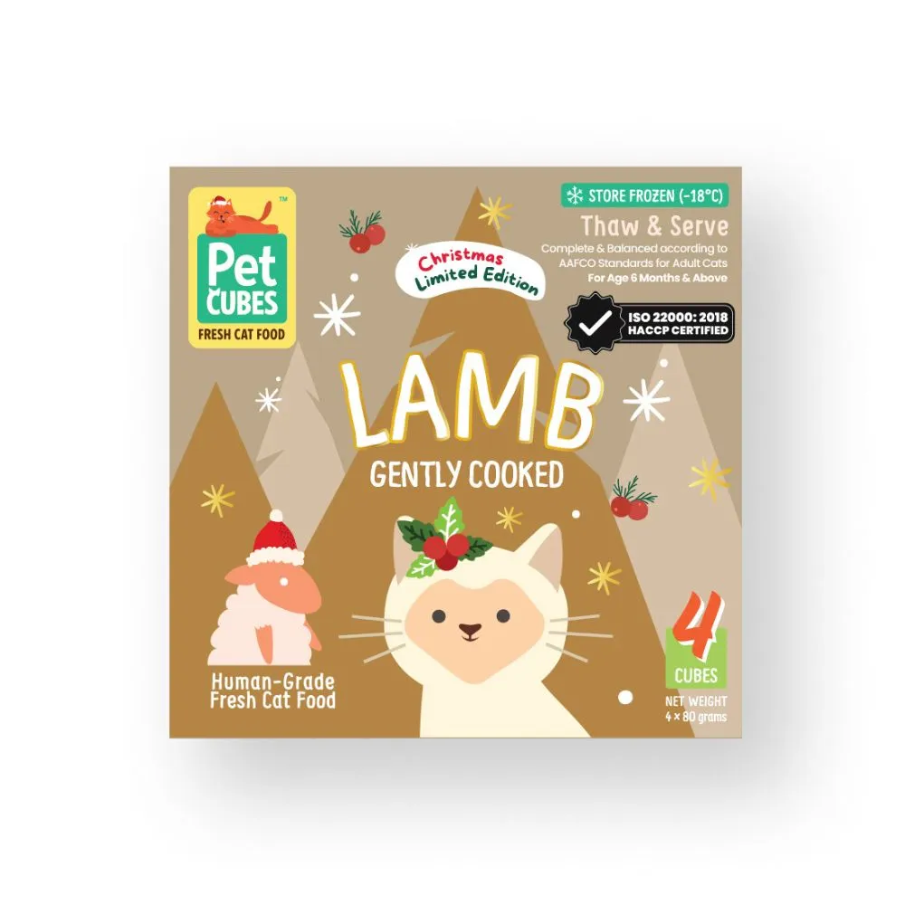 *FROZEN* PetCubes Cat Gently Cooked Lamb Christmas Edition 1.28kg (4 x 320g)