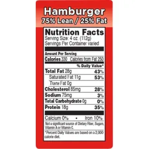 Hamburger 75% Lean/25% Fat Label | Roll of 1,000