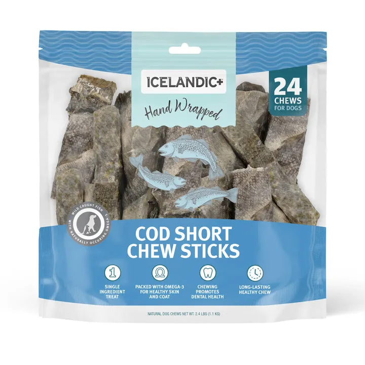 Icelandic  Hand Wrapped Cod Skin Short Chew Stick Dog Treats