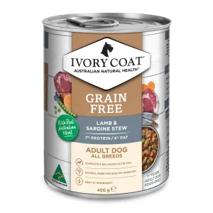 Ivory Coat Adult Grain Free Lamb & Sardine Stew Dog Wet Food 400g x 12