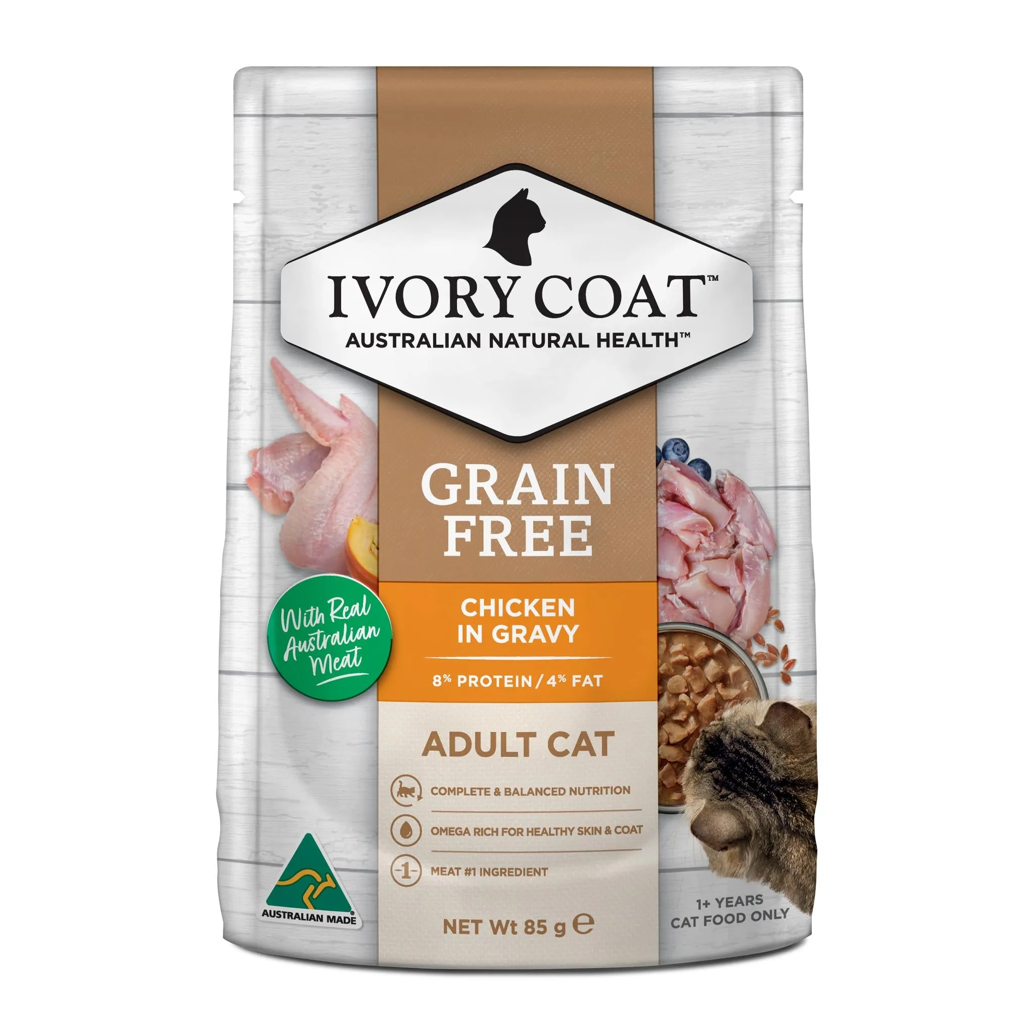 Ivory Coat Grain Free Adult Chicken Gravy Cat Wet Food 85g x 12