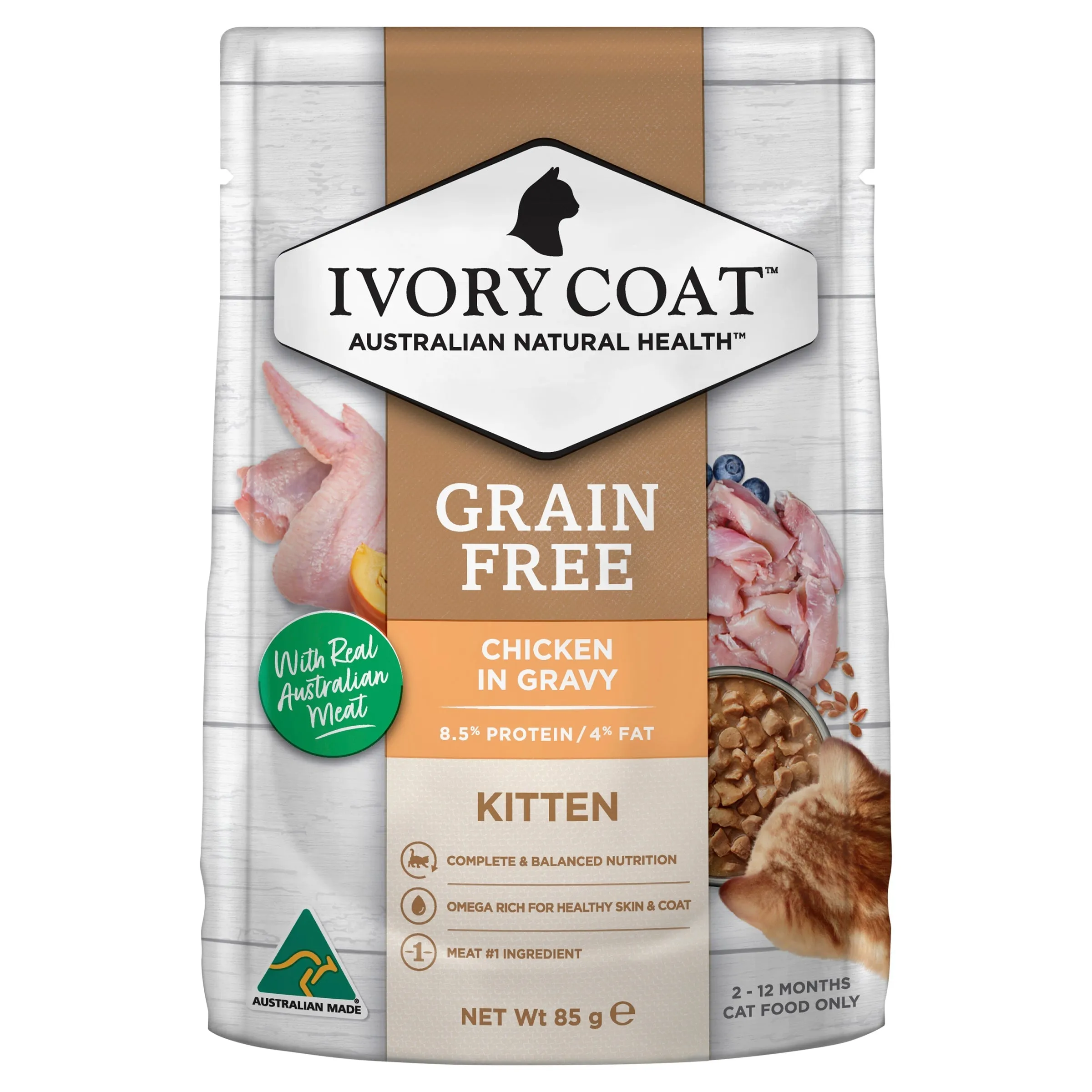 Ivory Coat Grain Free Chicken in Gravy Kitten Wet Food 85g x 12^^^