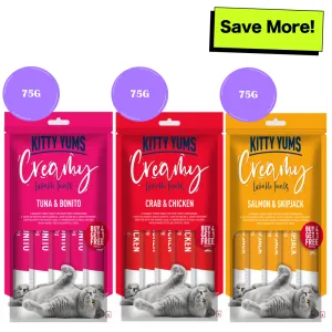 Kitty Yums Tuna & Bonito, Crab & Chicken and Salmon & Skipjack Creamy Cat Treats Combo