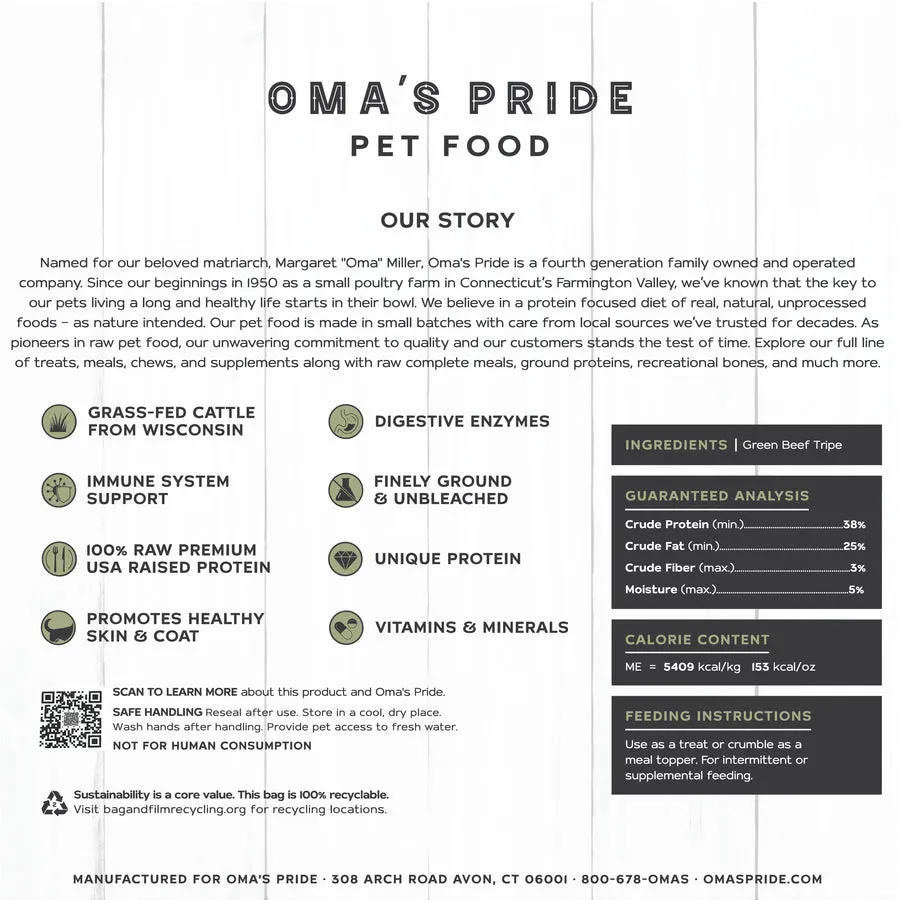 Oma's Pride Freeze-Dried Beef Tripe Flats for Dogs and Cats