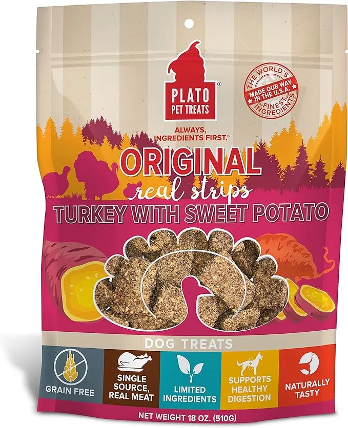 Plato Grain Free Real Strips Turkey With Sweet Potato Dog Treats