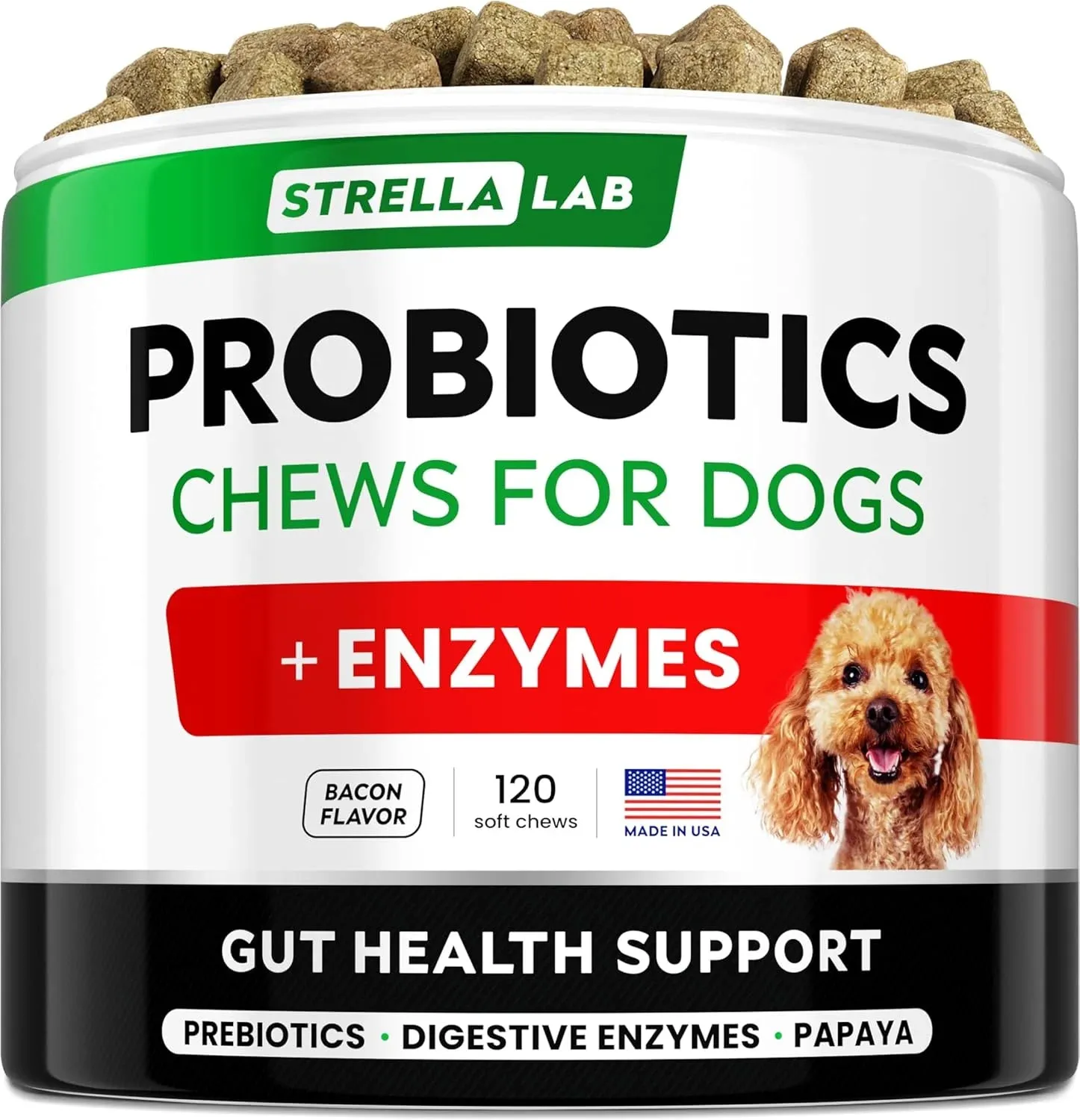 Probiotics Chews for Dogs & Digestive Enzymes   Digestion & Gut Health Treats, Probiotics for Dogs, Fiber Supplement, anti Diarrhea, Constipation, Upset Stomach&Gas Relief,Canine Prebiotic