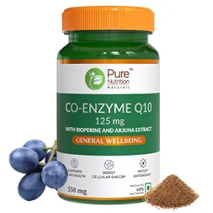 Pure Nutrition Bio Coenzyme Q10 125mg 60 Veg Capsules, High Absorption CoQ10 Supplement with Bioperine® & Arjuna Extract for Heart & Brain Health, Boosts Cellular Energy, Immunity, Male Fertility