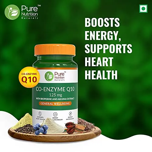 Pure Nutrition Bio Coenzyme Q10 125mg 60 Veg Capsules, High Absorption CoQ10 Supplement with Bioperine® & Arjuna Extract for Heart & Brain Health, Boosts Cellular Energy, Immunity, Male Fertility