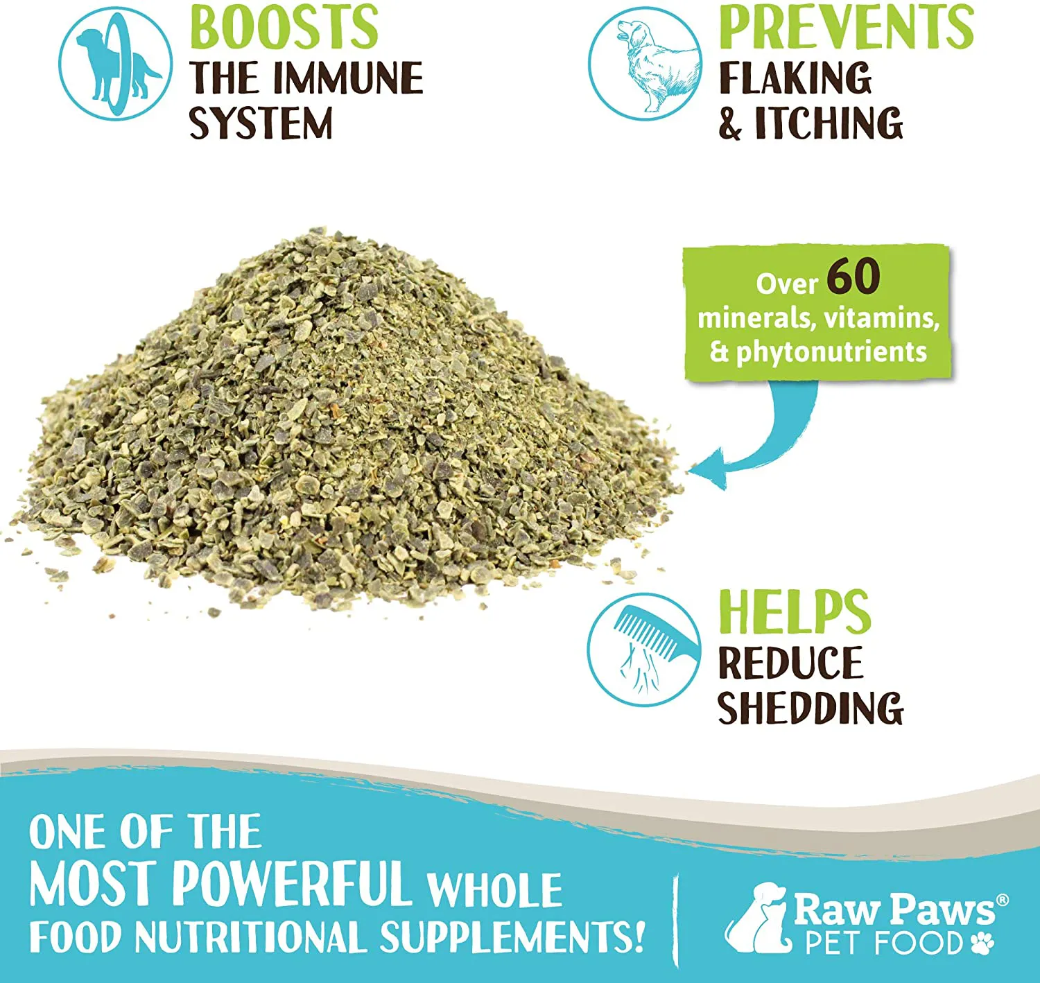 Raw Paws Pet Organic Sea Kelp for Dogs & Cats, 16-oz Seaweed Powder - Icelandic Kelp Supplements for Dogs Supports Thyroid Function - Dried Ocean Kelp for Dogs