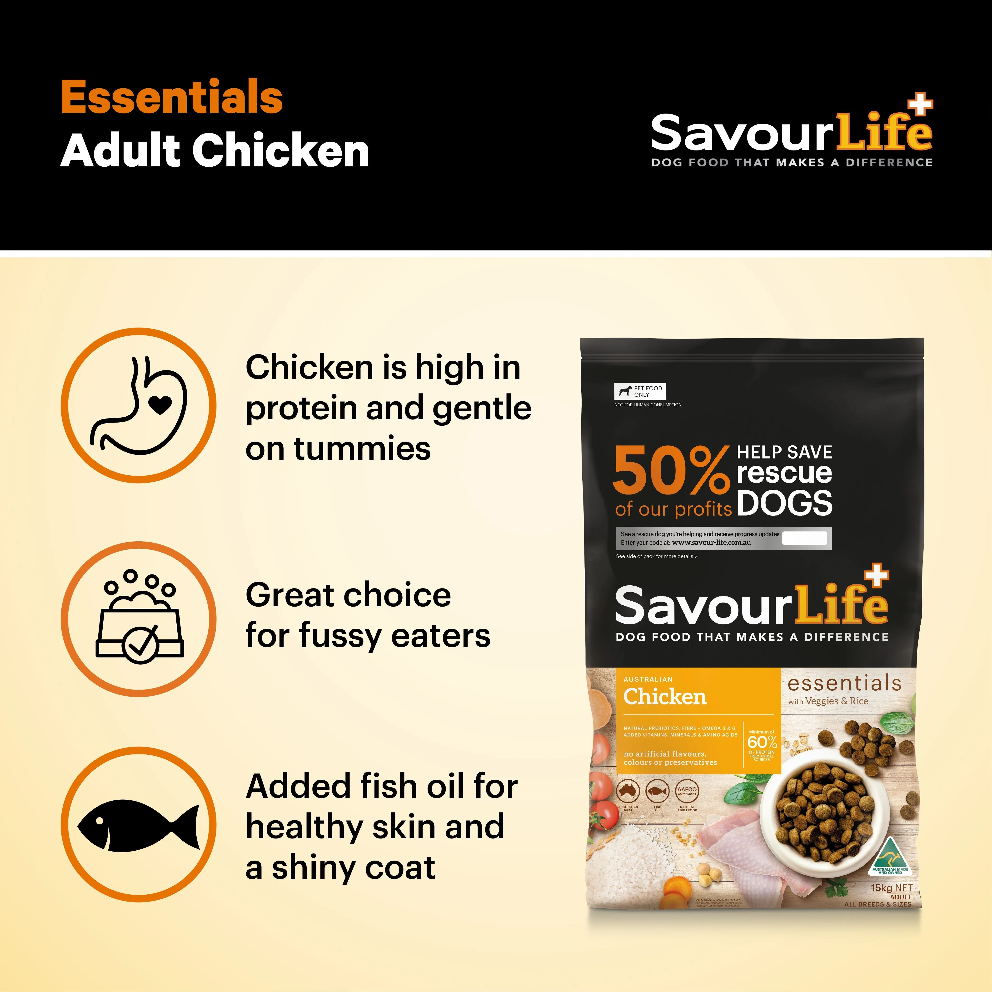 Savourlife Essentials Dry Dog Food Chicken with Veggies & Rice 15kg^^^