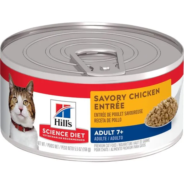 Science Diet Senior 7  Cat Food, Savory Chicken Entrée, 5.5 oz. Can- Case of 24