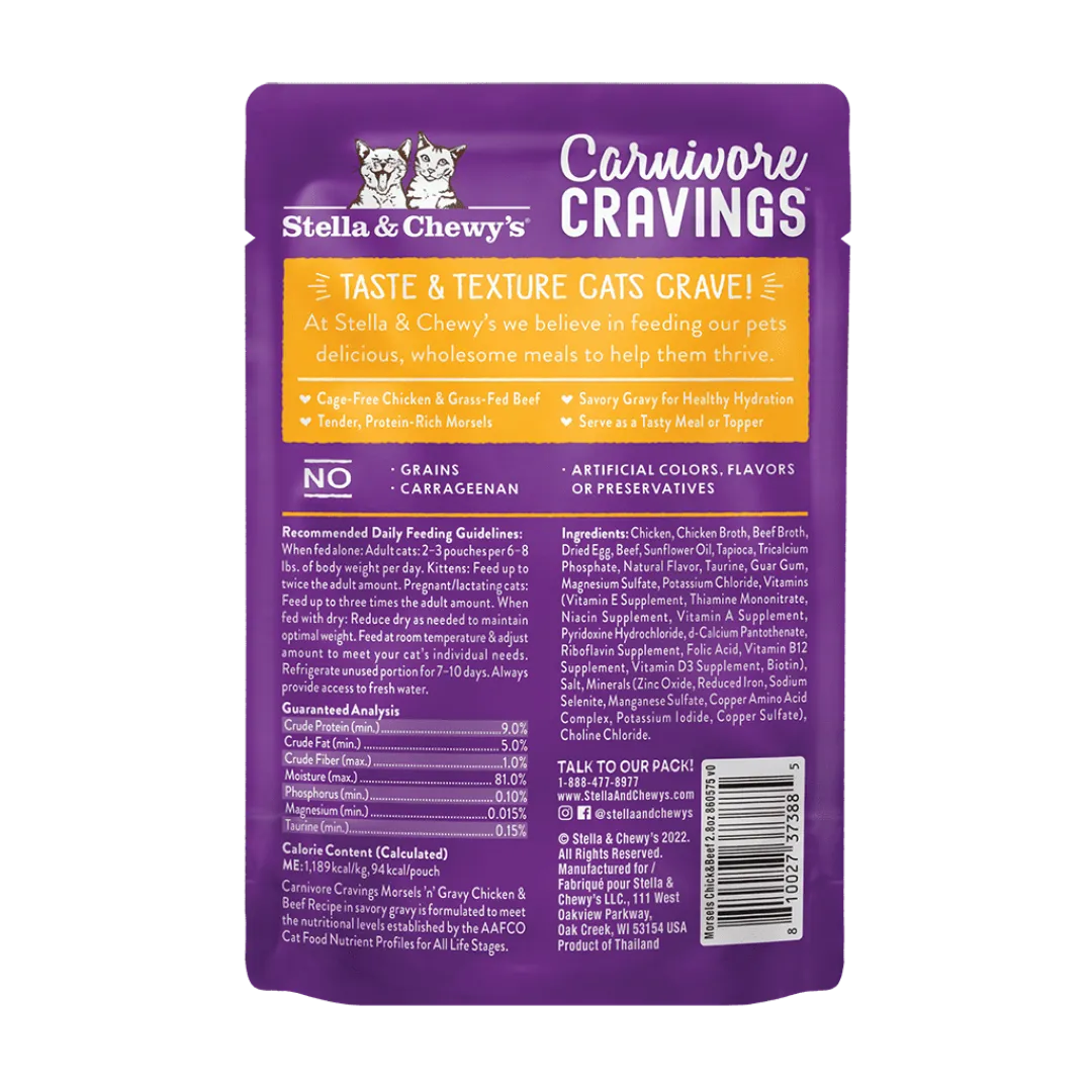 Stella & Chewy's Carnivore Cravings Chicken & Beef Morsels and Gravy Recipe Wet Cat Food