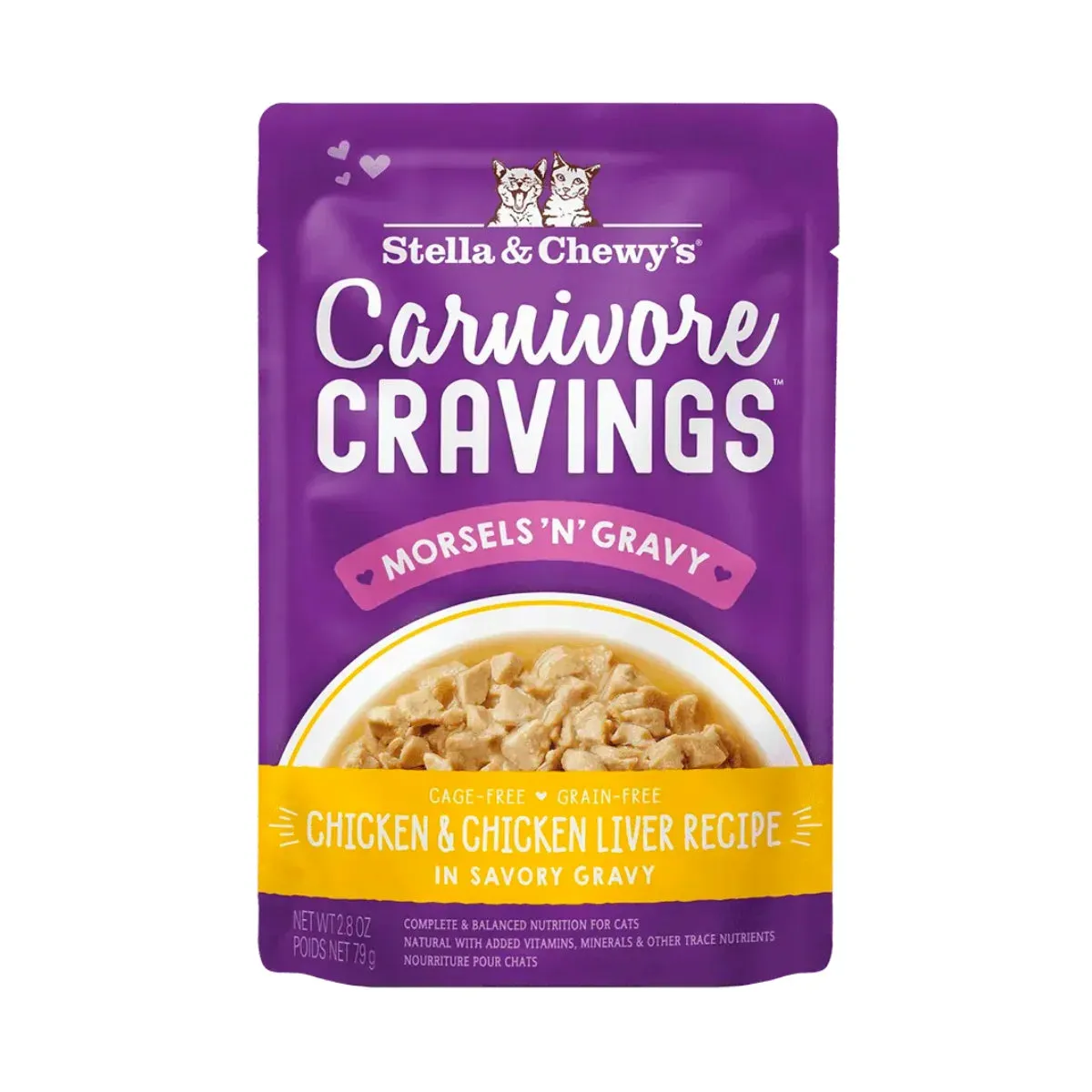 Stella & Chewy's - Carnivore Cravings Pouch For Adult Cats in Savory Gravy (Morsels 'N' Gravy) - Chicken & Chicken Liver Recipe 2.8oz