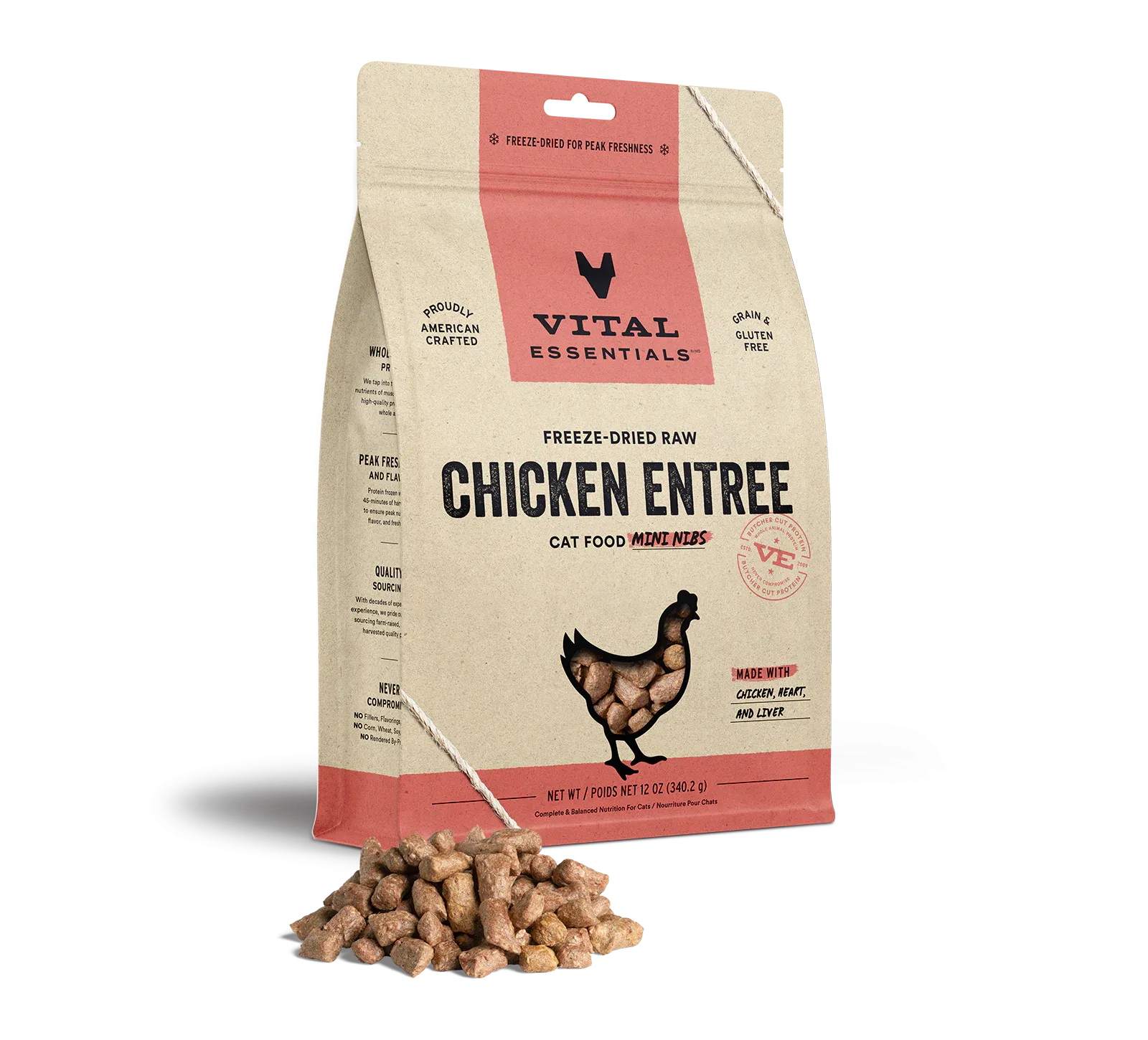 Vital Essentials Chicken Mini Nibs, Freeze-Dried Cat Food