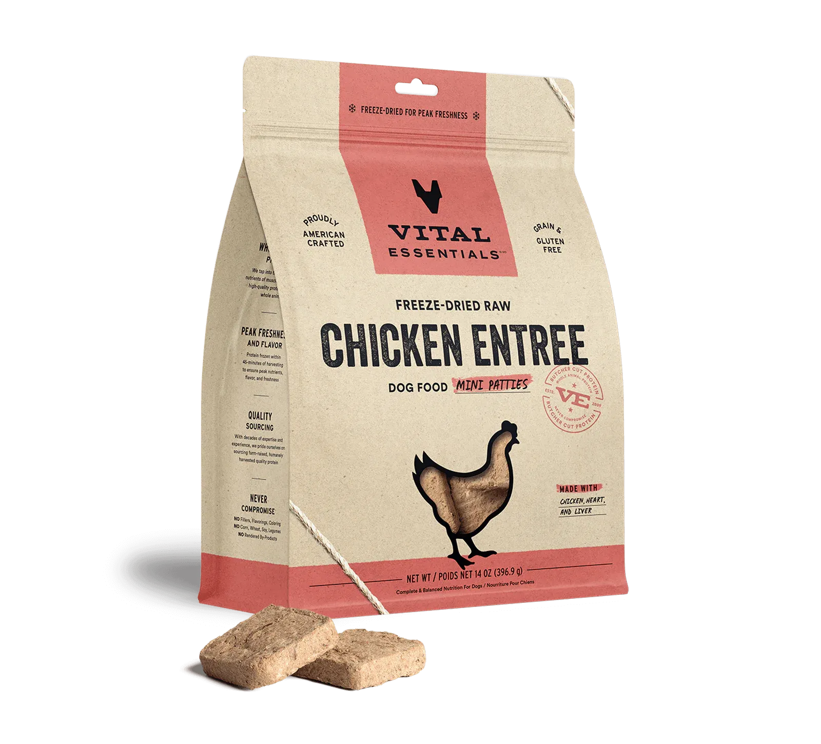 Vital Essentials Mini Chicken Patties Freeze-Dried Raw Dog Food, 14-oz Bag