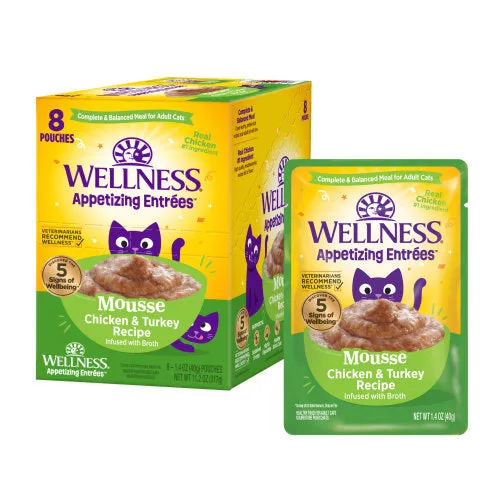 Wellness Appetizing Entrees Mousse Chicken & Turkey Recipe Wet Cat Food, 1.4-oz