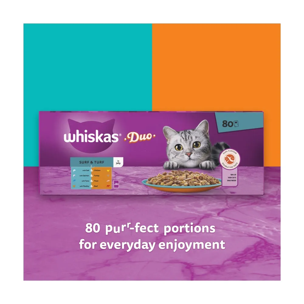 WHISKAS | Adult Wet Cat Pouches | Duo Surf & Turf In Jelly - 80 x 85g